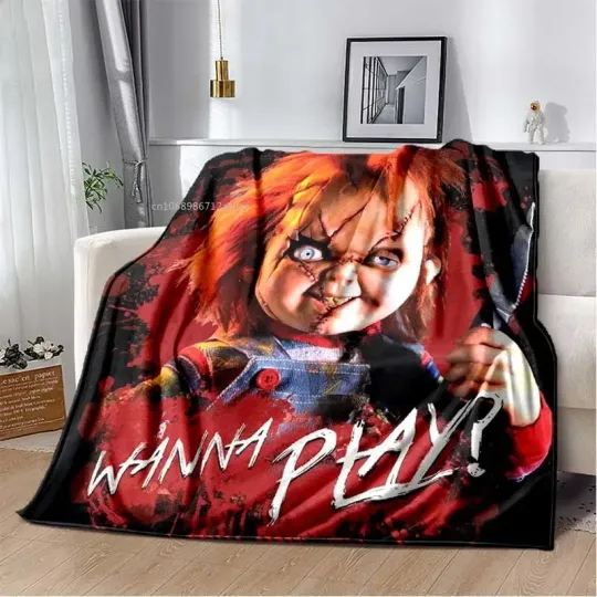 Child of Play Chucky Blanket Horror Movie Character Fleece Wearable Throw for Bed Home Decor Kids Adults