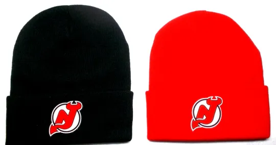 Discover 2 FOR 10.95! New Jersey Devils flat logos on 2 beanie  cap hat. See details