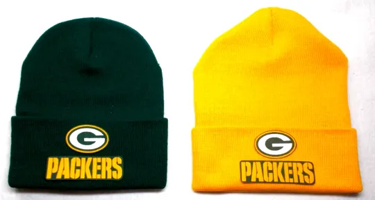 Discover 2 FOR 10.95! Green Bay Packers flat appliques on Dk. Green/Gold beanie  cap hat.
