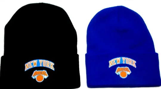 Discover 2 FOR 9.95! New York Knicks flat cotton logos on Blk/Blue beanie  cap hat.