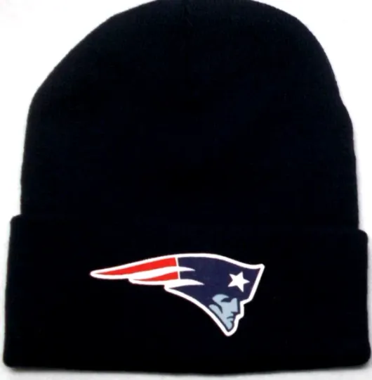 Discover New England Patriots flat applique logo on Navy Blue beanie  cap hat.See details