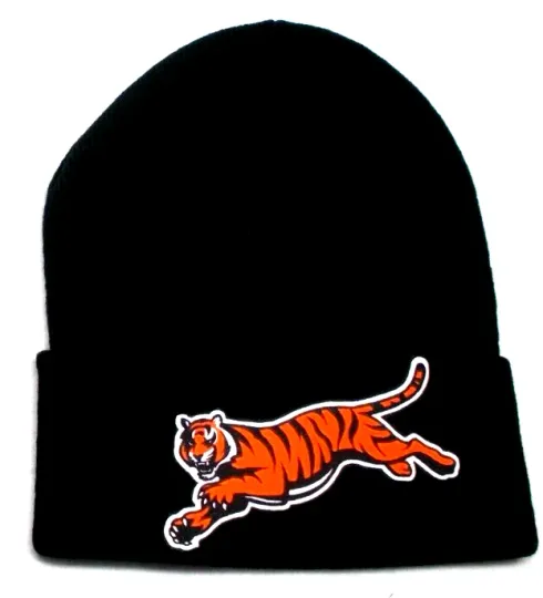 Discover Cincinnati Bengals flat cotton applique  on Black beanie  cap hat. See details