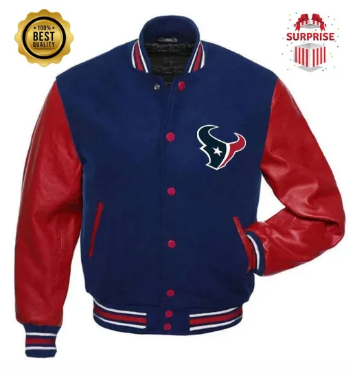 Discover Men's H Texans Blue Red Jacket Baseball Varsity Jacket (Not Satin, Not Wool, Not Leather)