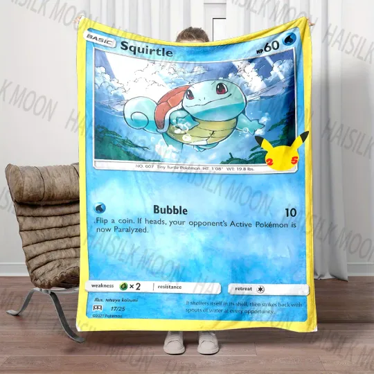 1PC PKM Cards Squirtle Print Blanket Adult Children Warm Blankets Home Travel Camping Picnic Soft and Comfortable Blanket