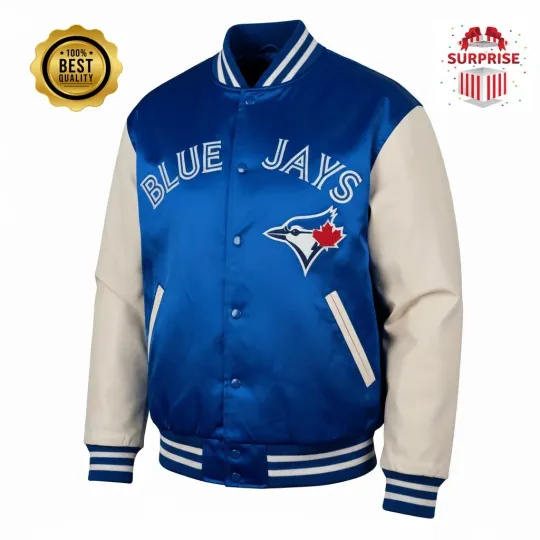 Discover Men's TORONTO Blue Body White Sleeves Bomber  Varsity League Jacket (Not Satin, Not Wool, Not Leather)