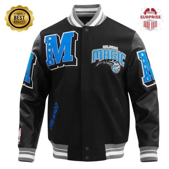 Discover Men's O Magic Black Black Sleeves Jacket Letterman Baseball Varsity Jacket (Not Satin, Not Wool, Not Leather)
