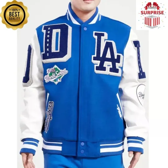 Discover Men's LA Dodger Mash Up Blue White Bomber Letterman Varsity Jacket (Not Satin, Not Wool, Not Leather)