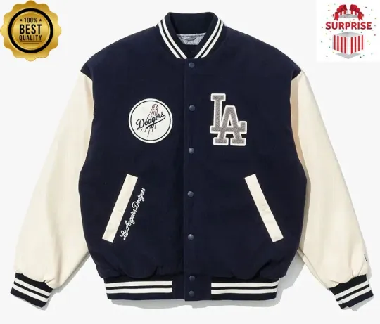 Discover Men's LA Dodger Blue White Sleeves Jacket Baseball Style Varsity Jacket (Not Satin, Not Wool, Not Leather)
