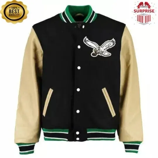 Discover men's k h p eagle black yellow sleeves bomber style varsity jacket (not satin, not wool, not leather)
