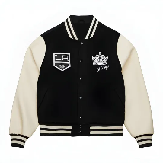Discover Los Angeles Black Body Cream Letterman Varsity Jacket Men  (Not Satin, Not Wool, Not Leather)