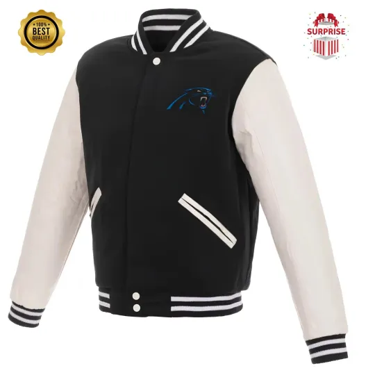 Discover Men's C Panther Black Body White Sleeves Bomber Style Varsity Jacket (Not Satin, Not Wool, Not Leather)
