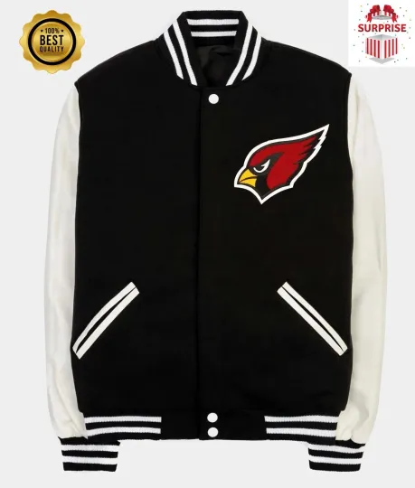Discover Men's A Cardinal Black Body White Sleeves Bomber Style Varsity Jacket (Not Satin, Not Wool, Not Leather)