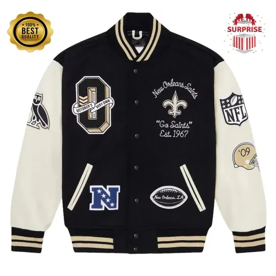 Discover Men's New O Saint Black White Sleeves Jacket Baseball Style Varsity Jacket