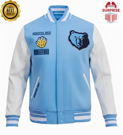 Discover Men's Mem Grizzlies Sky Blue White Sleeves Bomber Style Varsity Jacket
