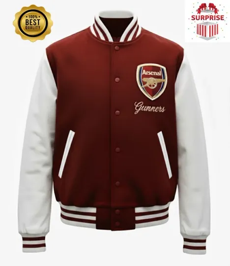 Discover Men's A.F.C. Red Body White Sleeves Bomber Soccer Varsity Jacket