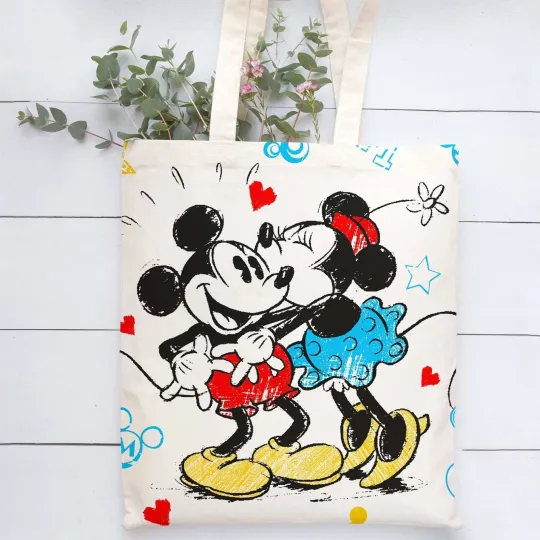 Discover Disney Couple Tote Bag Mickey Mouse Minnie Love Bag Lovers Gift