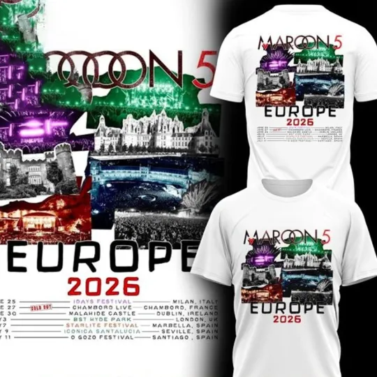 💯FASTSHIP - Maroon 5 Europe Tour 2026 T-Shirt Gift For Fans Full Size S-5XL