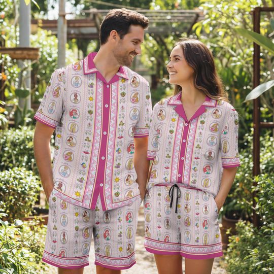 Discover Disneyland Princess Hawaiian Shirt & Shorts, Cinde Ariel Tiana Tangled Hawaii Shirt Set, Disneyland Characters Family Trip Summer Shirt