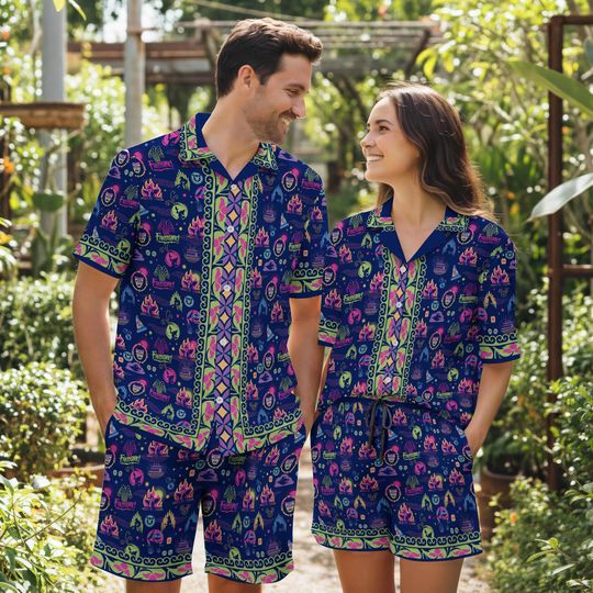 Discover Disneyland Magic Villain Hawaiian Shirt & Shorts, Disneyland Mickey Fantasmic Shirt Set,Tropical Villain Summer Shirt, Family Vacation Shirt