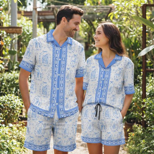 Discover Disneyland Mickey Coquette Floral Hawaiian Shirt & Shorts, Disneyworld Mouse Summer Set, Retro Mickey Beach Outfit For Disneyland Vacation