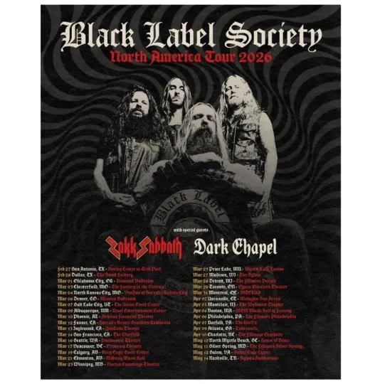 Discover Black Label Society Tour 2026 Poster