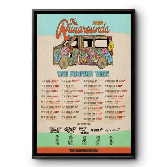 Discover The Runarounds Minivan Tour 2026 Concert Poster Indie Band Wall Art