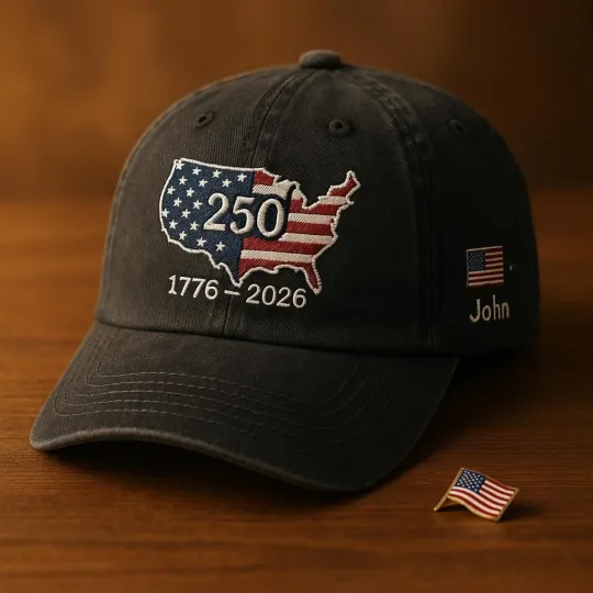 USA Map Hat 250th Anniversary 1776–2026 Patriotic Embroidered Cap