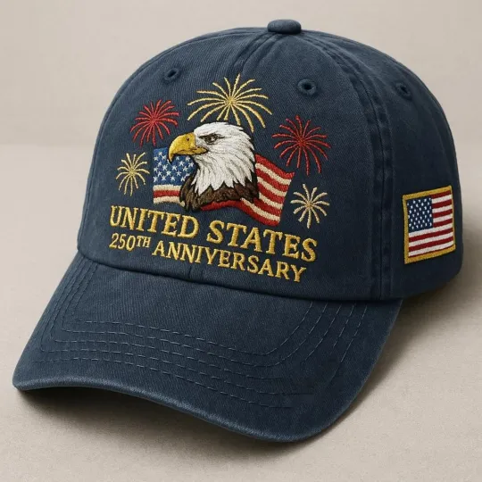 Discover United States 250th Anniversary Hat, Eagle and Flag Embroidered Cap