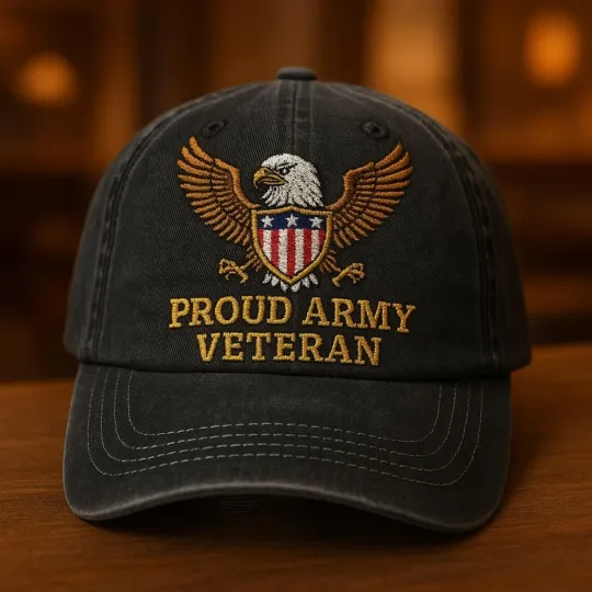 Discover Proud Army Veteran Hat Embroidered Military Eagle Patriotic Gift