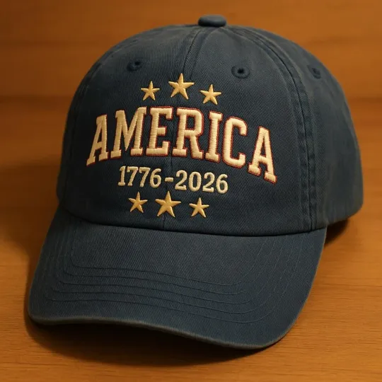 Discover America 1776–2026 Patriotic Embroidered Hat Bold Star Vintage