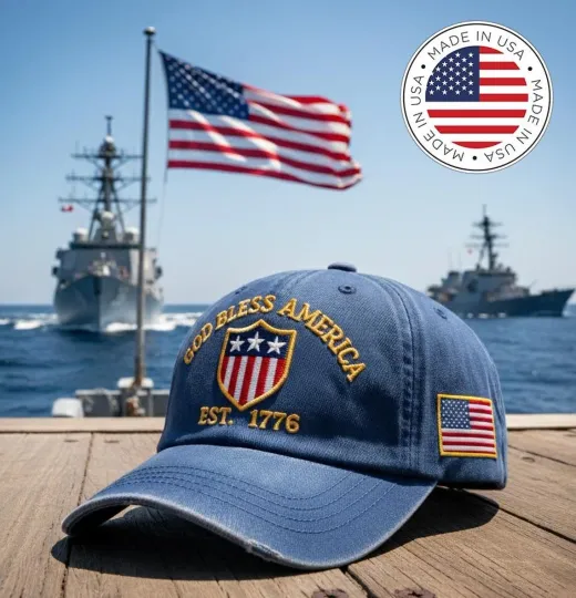 Discover God Bless America Hat EST 1776 Patriotic Embroidered USA Flag Cap