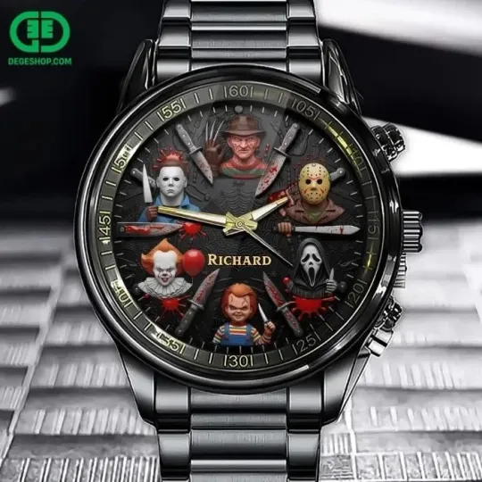 Discover Legendary Horror Characters Custom Name Black Stainless Steel Watch