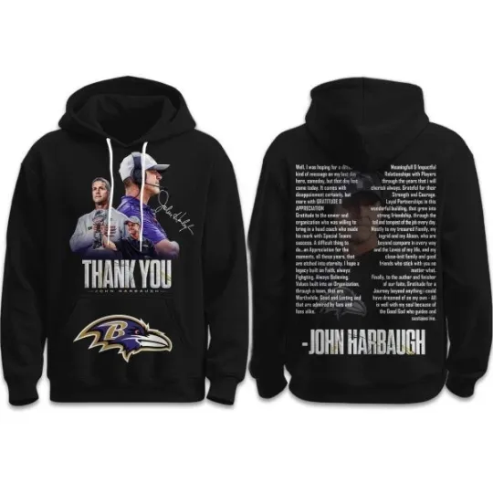 Discover Ravens Thank You John Harbaugh 2026 Hoodie