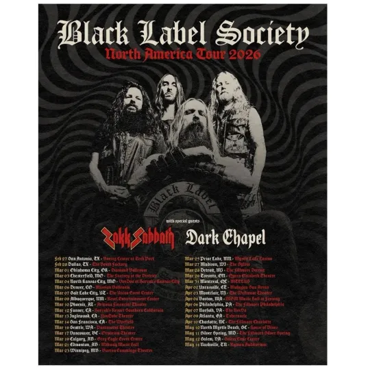 Discover Black Label Society Tour 2026 Poster