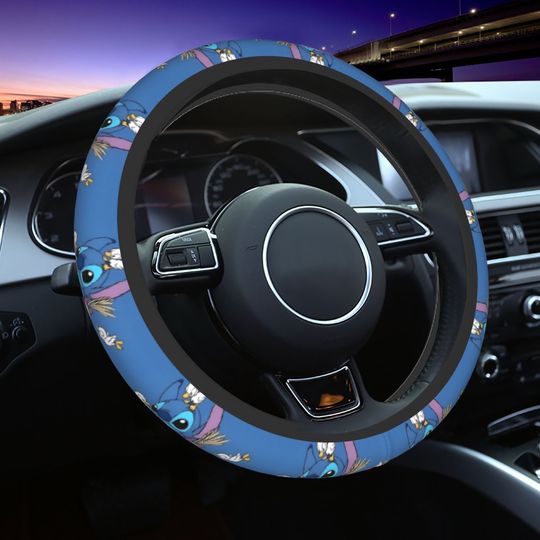 Discover Stitch and Friends Car Steering Wheel Cover Soft Comfy Protective Decoration Kawaii Automotive Supplies for 14.5-15Inches