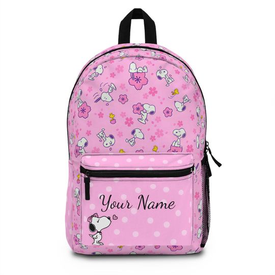 Discover Personalized Snoopy Backpack with Name, Custom Pink Cherry Blossom School Bag, bac to school,  Gift for Her