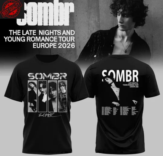 Discover Sombr 2026 Europe Tour The Late Nights And Young Romance Shirt S-3XL