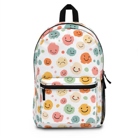 Discover Smiley Face Backpack - Lightweight Waterproof Polyester Bag