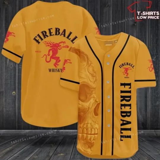 Fireball Skull Yellow Baseball Jersey