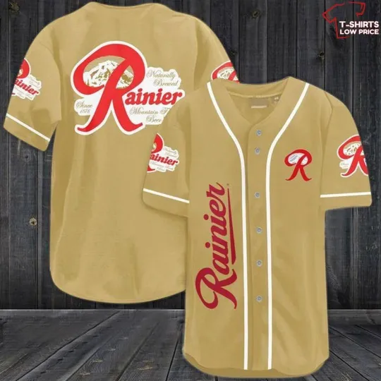 Discover Light Brown Rainier Beer Baseball Jersey