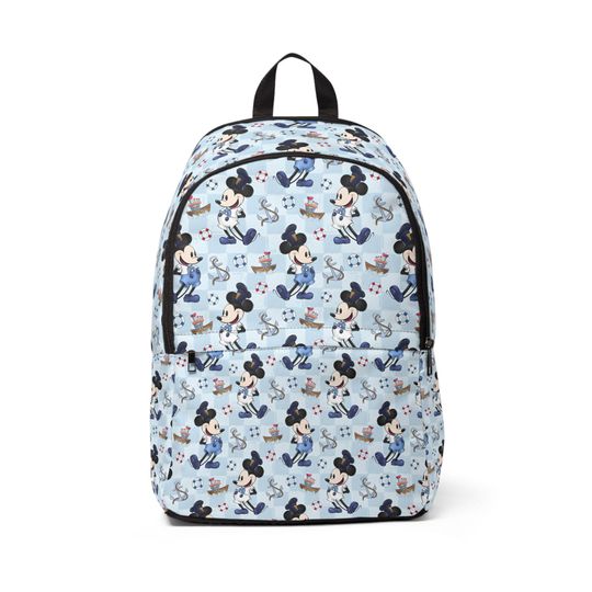 Vintage Cartoon Mouse Backpack with Disney Cruise Character Print - Light Blue