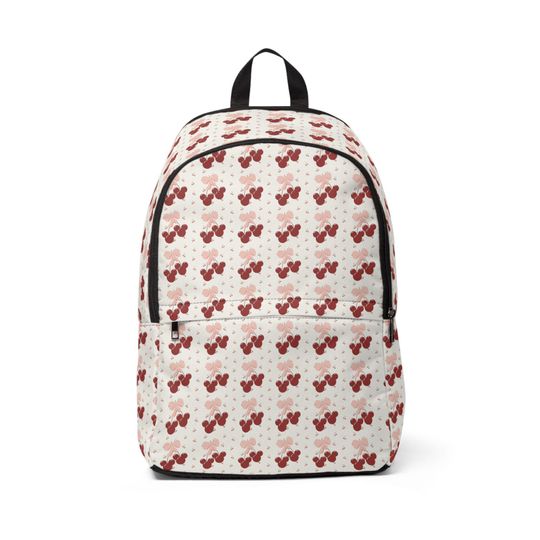 Discover Cherries & Bows Mickey Mouse Backpack: Disney-Themed Nylon Bookbag