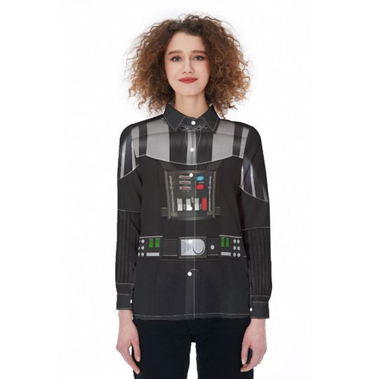 Darth Vader Cosplay Linen-Look Shirt, Star Wars Women Shirt, Anakin Skywalker Blouse Shirt, Galaxys Edge Casual Shirt, Halloween Gift