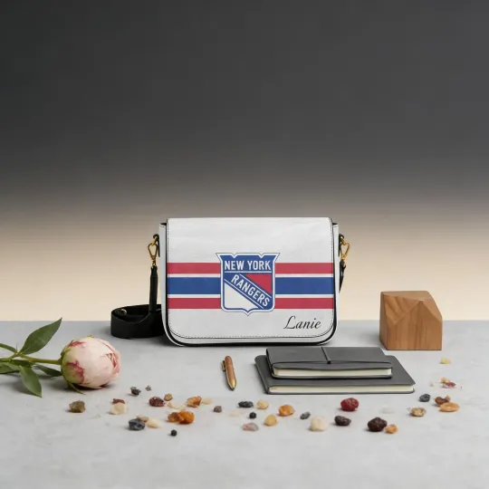 Personalized New York Rangers Messenger Bag, Custom Name NHL Hockey Fan Shoulder Bag Gift