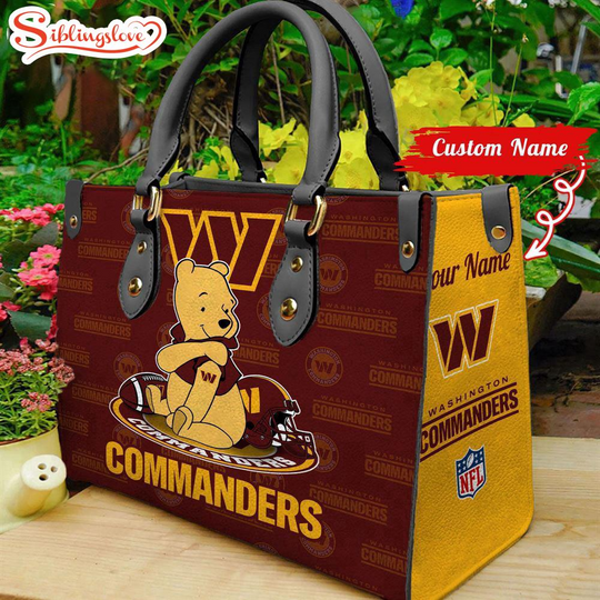 Custom Name football Washington Commanders Pooh Bear Leather Handbag For Fans