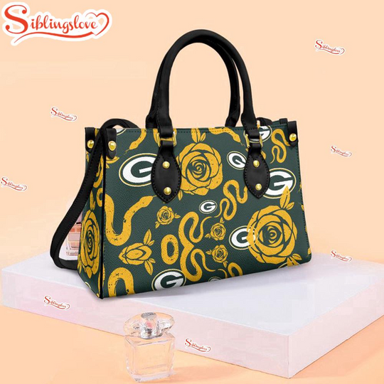 Green Bay Packers Rose and Flower Pattern football Leather Handbag