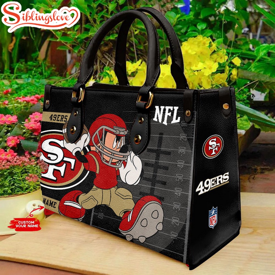 Custom Name football San Francisco 49ers Mickey Mouse Player Leather Handbag
