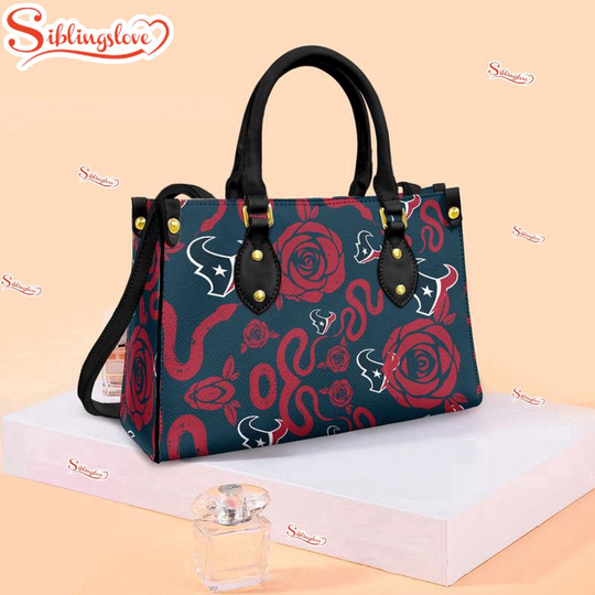 Houston Texans Rose and Flower Pattern football Leather Handbag