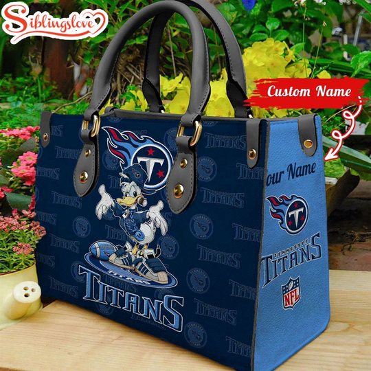 Discover Custom Name football Tennessee Titans Donald Duck Leather Handbag For Fans