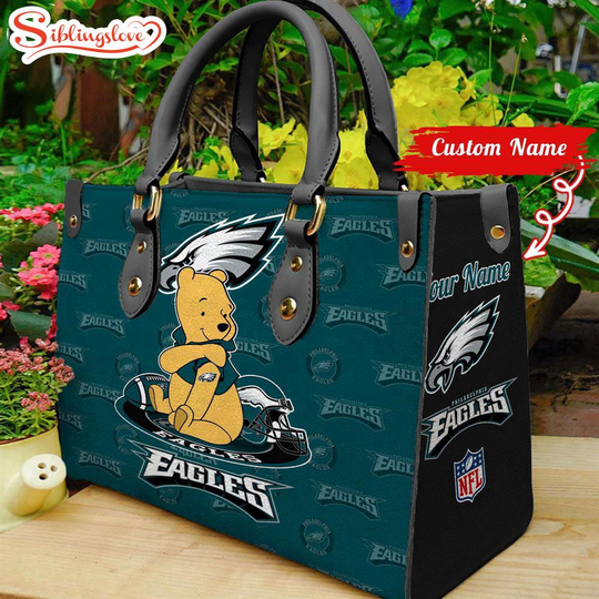 Custom Name football Philadelphia Eagles Pooh Bear Leather Handbag For Fans